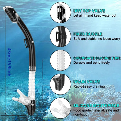 Dry Snorkel Tube Easy Breath Scuba Diving Splash Guard Top Valve Swimming Underwater Equipment for Adults Kids Men Women Youth